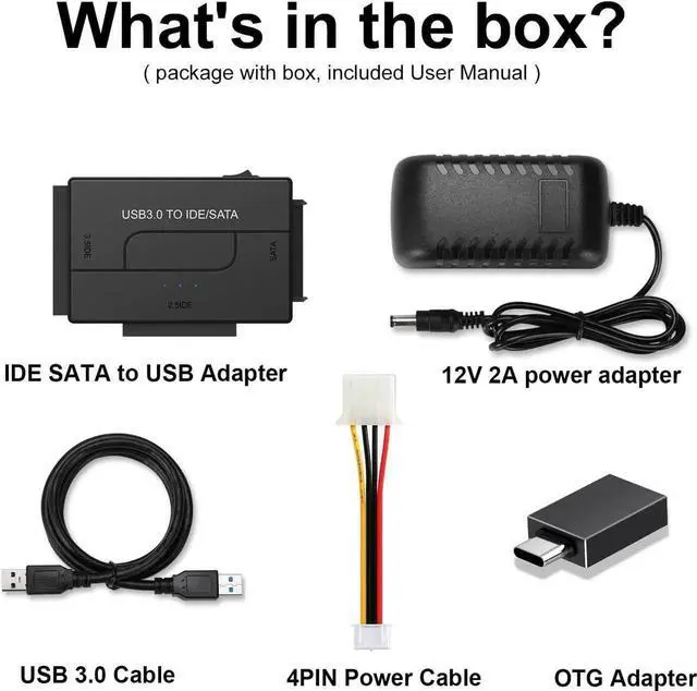 Alt view image 7 of 7 - USB 3.0 to IDE and SATA Converter External Hard Drive Adapter Kit for Universal 2.5/3.5 HDD/SSD Hard Drive Disk, Included 12V/2A Power Adapter