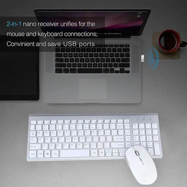 Alt view image 7 of 7 - Wireless Keyboard and Mouse Combo, Ultra Thin Keyboard and Mouse Set with Number Pad for Windows-White