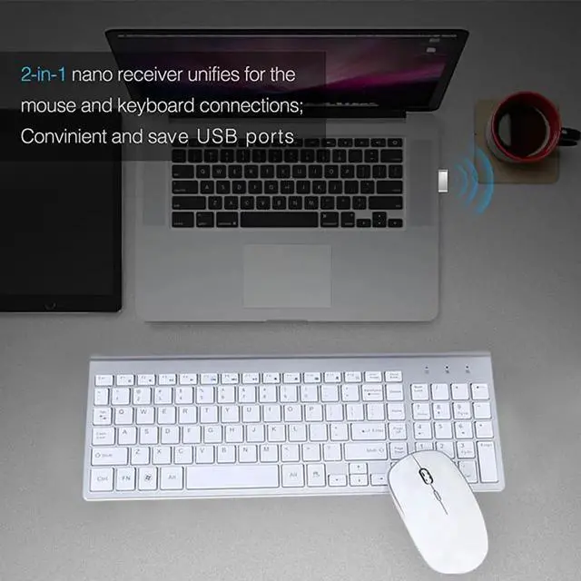 Alt view image 3 of 7 - Wireless Mute Keyboard and Mouse Combo,for Computer, Laptop, PC, Desktop, Notebook, Windows 7, 8, 10-(White)