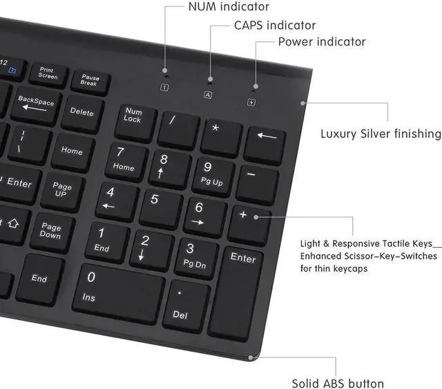 Alt view image 5 of 7 - Wireless Keyboard and Mouse,Jansicotek 2.4GHz Ultra Thin Full Size Wireless Keyboard Mouse Combo Set with Number Pad for Computer, Laptop, PC, Desktop, Notebook, Windows 7, 8, 10 (Black)