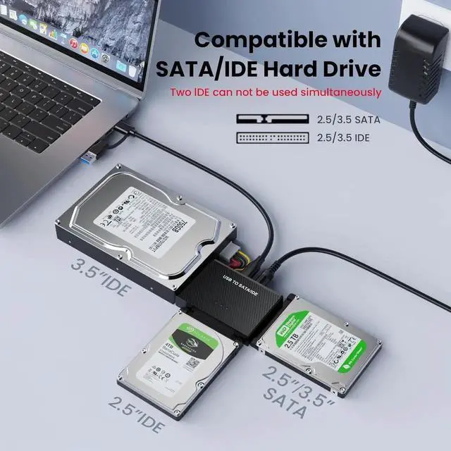 Alt view image 3 of 7 - USB C to SATA/IDE Adapter, External Hard Drive Reader Ultra Recovery Converter Compatible with 2.5/3.5in HDD/SSD DVD Optical Drive