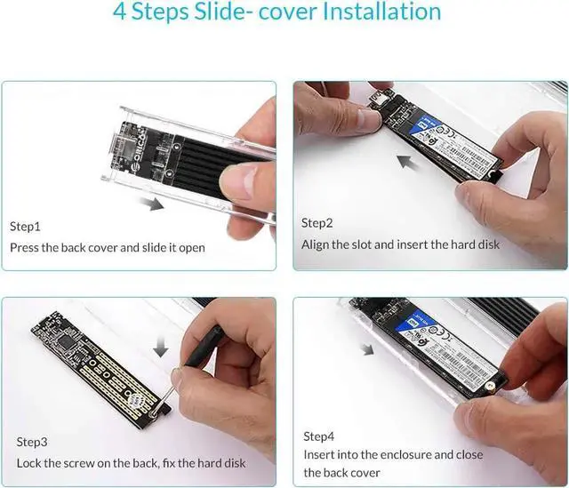 Alt view image 6 of 7 - NVME SSD Enclosure, M.2 NVME to USB C USB 3.1 Adapter with Case, Tool-Free USB3.1 Type-C Gen2 10Gbps to M.2 SSD Enclosure, Fit for 2230/2242/2260/2280 PCIe NVMe M-Key SSD -Black
