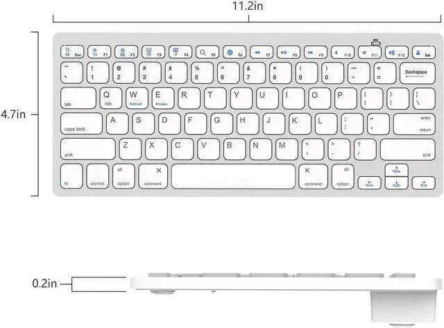 Main image of Bluetooth Keyboard, Universal Wireless Bluetooth Keyboard Ultra Slim for Apple iOS iPad Pro, mini 4, iPhone X/8/7Plus/6, Android Tablets (Galaxy Tab), Windows Mac OS 6.0 & later (White)
