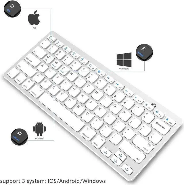 Alt view image 2 of 7 - Bluetooth Keyboard, Universal Wireless Bluetooth Keyboard Ultra Slim for Apple iOS iPad Pro, mini 4, iPhone X/8/7Plus/6, Android Tablets (Galaxy Tab), Windows Mac OS 6.0 & later (White)