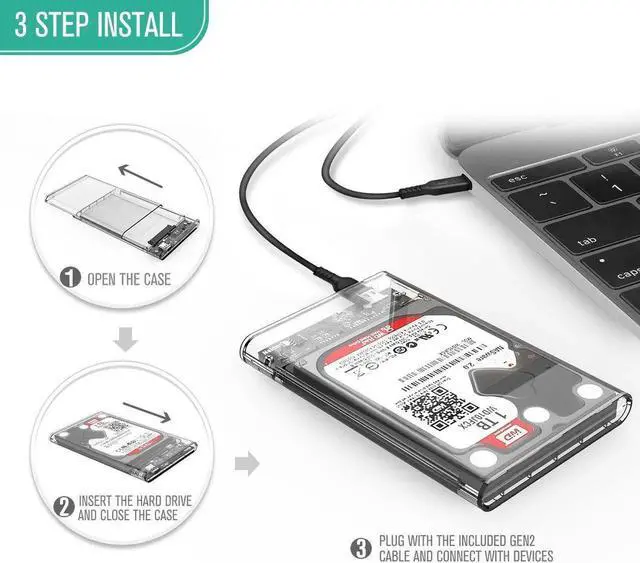 Alt view image 3 of 7 - Transparent Clear USB 3.0 to SATA 2.5-inch Hard Drive HDD Solid State Drive SSD High-Speed Enclosure External Case