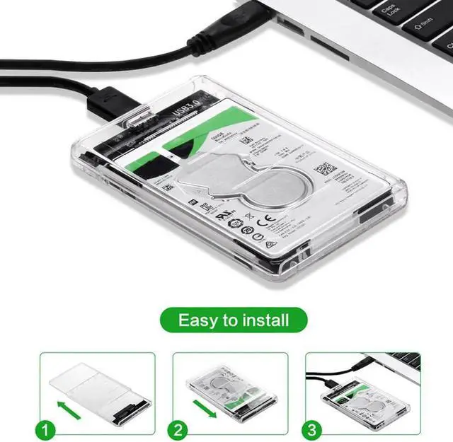 Alt view image 4 of 7 - 2.5" External Hard Drive Enclosure, SATA III to USB Type-C for HDD/SSD - Tool Free Installation, Transparent Design, Supports UASP and up to 2TB - Clear