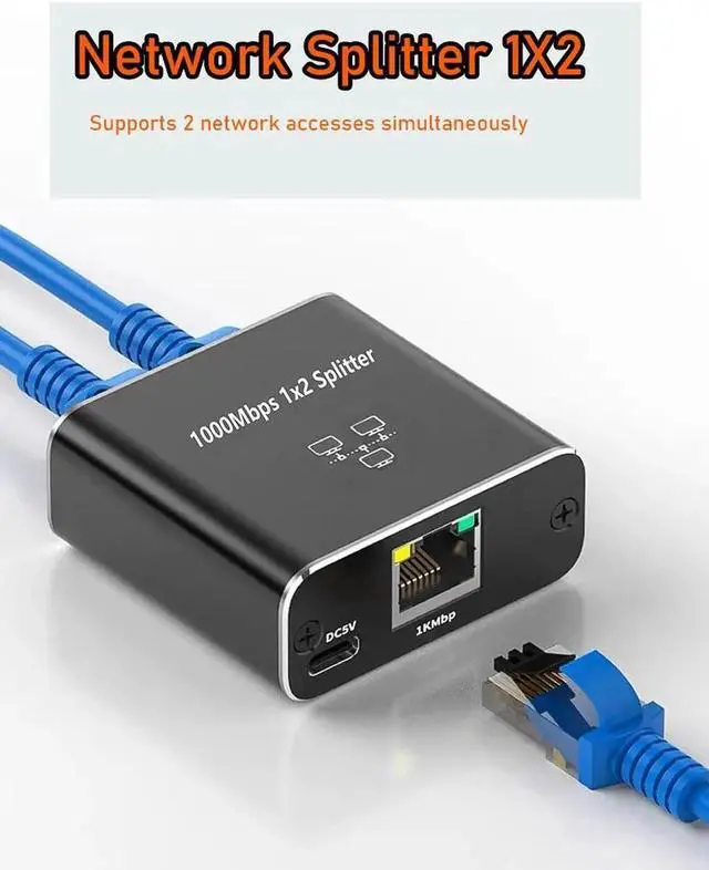 Main image of RJ45 Gigabit Splitter Adapter 1 to 2 Dual Female Port Cat5/5e/6/7/8 Ethernet Socket Splitter Connector Adapter Support 2 Devices Simultaneous Networking for Home Office Business