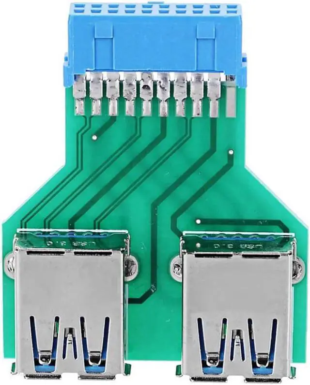 Alt view image 4 of 5 - For Motherboard Dual USB 3.0 A Type Female to Motherboard 20/19 Pin Box Header Slot Adapter PCBA