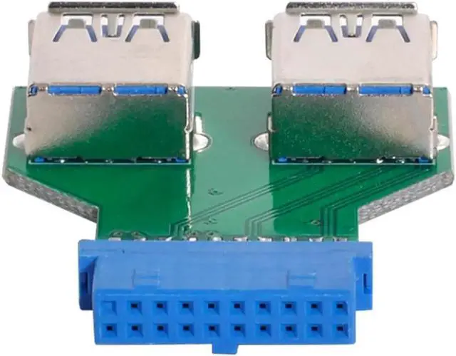 Alt view image 2 of 5 - For Motherboard Dual USB 3.0 A Type Female to Motherboard 20/19 Pin Box Header Slot Adapter PCBA