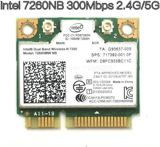 Main image of Wireless Wifi Card Dual Band Intel 7260 NB 7260HMW 7260NB Mini PCI-E 300Mbps 802.11N 2.4G / 5Ghz for Laptops 7260NB