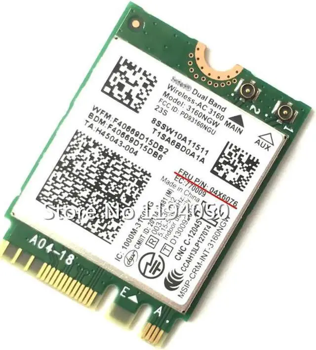 Alt view image 2 of 3 - Dual Band Wireless-AC 3160 802.11a/b/g/n/ac + BT 4.0 WiFi Card For Lenov-o Y40, Y50, E10-30 , Y70,FRU 04X6034 04X6076