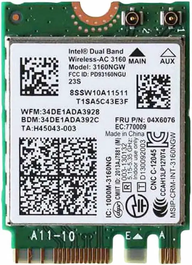 Alt view image 3 of 3 - Dual Band Wireless-AC 3160 802.11a/b/g/n/ac + BT 4.0 WiFi Card For Lenov-o Y40, Y50, E10-30 , Y70,FRU 04X6034 04X6076