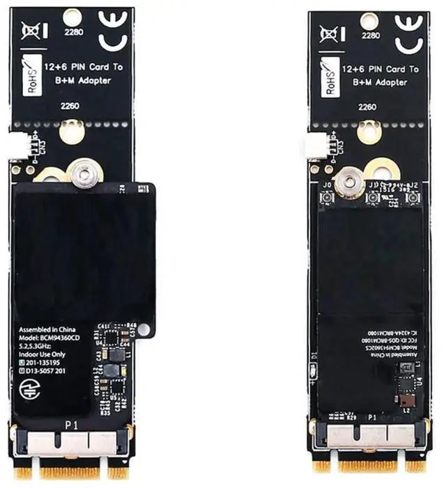 Alt view image 6 of 6 - BCM94360CD BCM94360CS2 BCM943224PCIEBT2 12+6 Pin Bluetooth WiFi Wireless Card Module to M.2 NGFF Key B+M Adapter for Mac OS