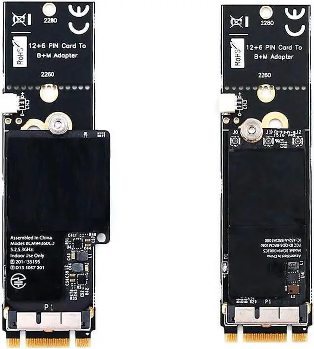 Alt view image 3 of 3 - BCM94360CD BCM94360CS2 BCM943224PCIEBT2 12+6 Pin Bluetooth WiFi Wireless Card Module to M.2 NGFF Key B+M Adapter for Mac OS