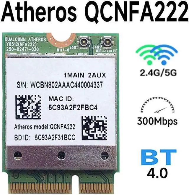 Main image of Atheros QCNFA222 AR5BWB222 802.11a/b/g/n Wireless WIFI Bluetooth Card 2.4GHz 5GHz WiFi + BT 4.0 NGFF Wlan