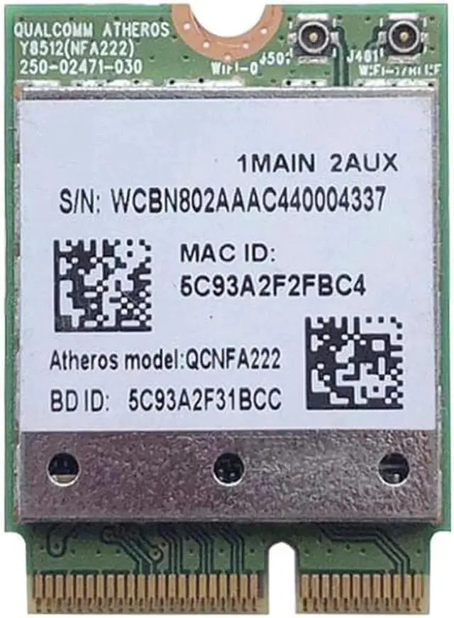 Alt view image 3 of 3 - Atheros QCNFA222 AR5BWB222 802.11a/b/g/n Wireless WIFI Bluetooth Card 2.4GHz 5GHz WiFi + BT 4.0 NGFF Wlan