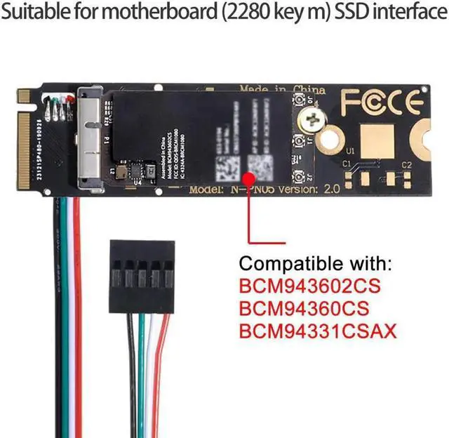 Alt view image 4 of 5 - NVME M.2 NGFF Key-M SSD BCM94360CD BCM94360CS BCM943602CS BCM94360CS2 WiFi Card Adapter