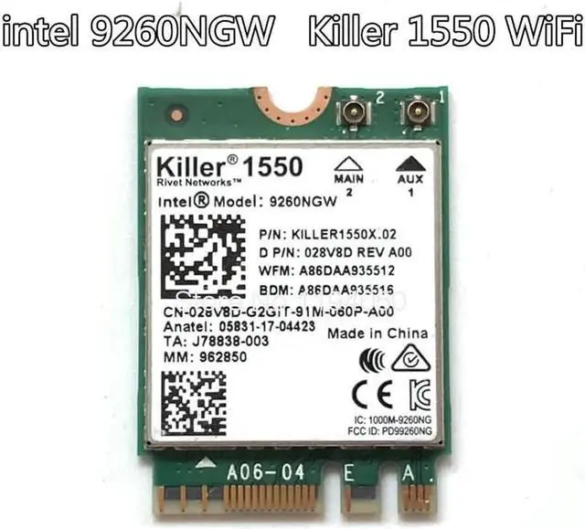 Alt view image 2 of 3 - For Killer 1550 intel 9260 9260NGW NGFF 1730 Mbps WiFi + Bluetooth 5.0 802.11ac Card
