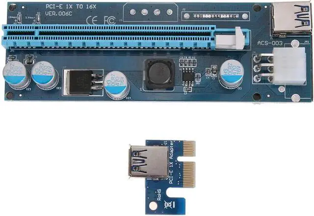 Main image of 006C PCI-E 1X to 16X Extender Riser Card 6Pin Power Adapter Cord with LED Indicator for Bitcoin Miner