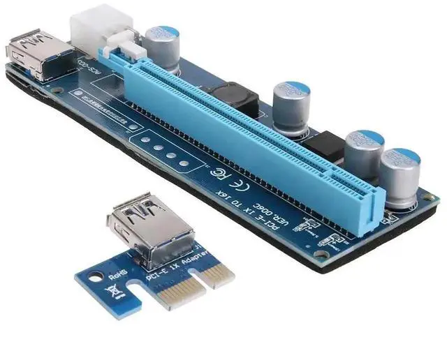 Alt view image 2 of 6 - 006C PCI-E 1X to 16X Extender Riser Card 6Pin Power Adapter Cord with LED Indicator for Bitcoin Miner
