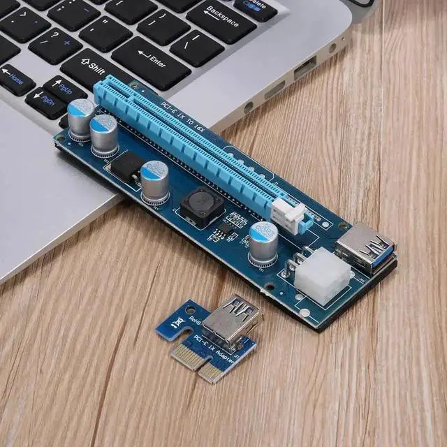 Alt view image 6 of 6 - 006C PCI-E 1X to 16X Extender Riser Card 6Pin Power Adapter Cord with LED Indicator for Bitcoin Miner