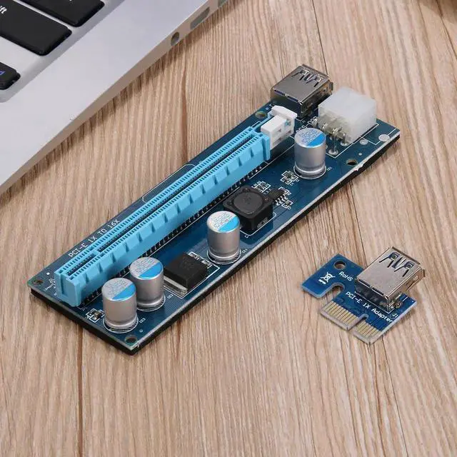 Alt view image 3 of 6 - 006C PCI-E 1X to 16X Extender Riser Card 6Pin Power Adapter Cord with LED Indicator for Bitcoin Miner