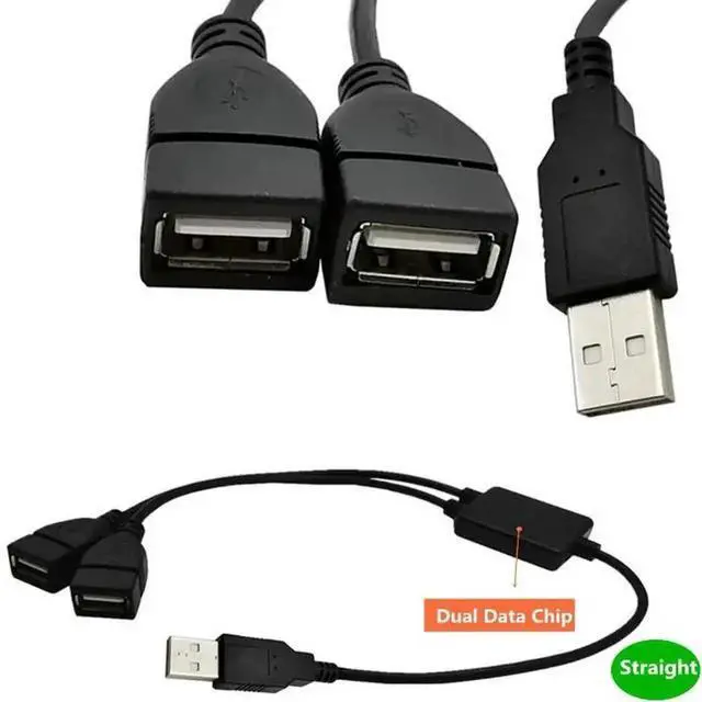 Alt view image 3 of 6 - USB 2.0 A Male plug to 2 dual USB A Female jack Y splitter Hub adapter Cable 0.3m with Chip