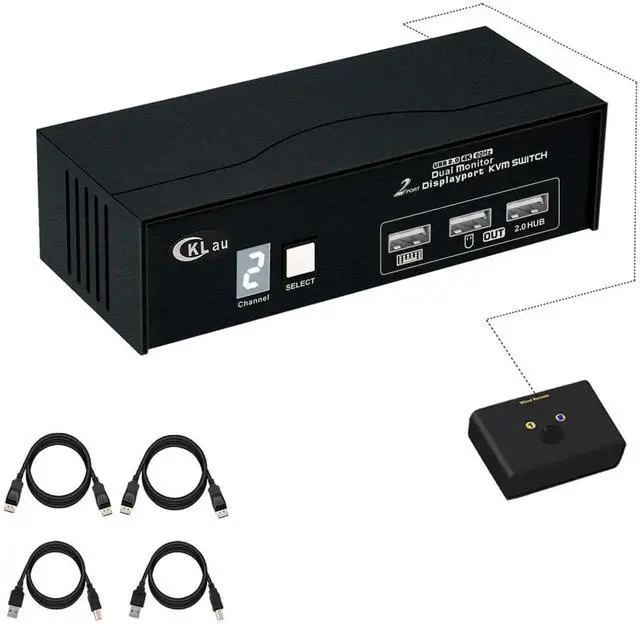 Alt view image 2 of 5 - CKLau 2 Port Displayport KVM Switch Dual Monitor 4K60Hz 2K144Hz with Cables, USB 2.0 Hub, Digital Display for 2 Computers Sharing Keyboard Mouse Video