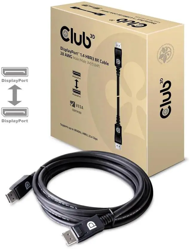 Alt view image 4 of 7 - Club3D CAC-1060 Certified DisplayPort to DisplayPort 1.4/Hbr3 M/M Cable DP 1.4 8K 60Hz 3m- 9.84ft