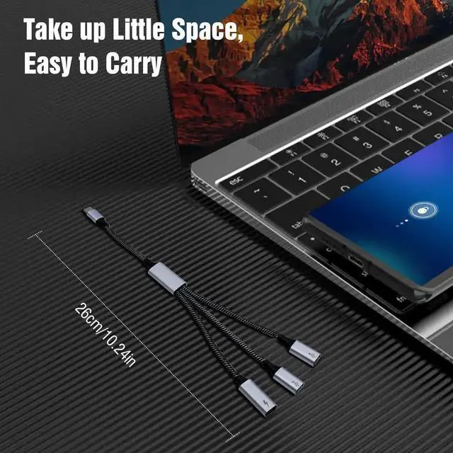 Alt view image 3 of 7 - USB C Splitter Cable USB C Male to 3 USB C Female Adapter with Fast Charging Data Transfer 3 in 1 OTG Type C Cord Converter for iPhone 15/16/Pro/Pro Max/Plus iPad Pro/Air Mac Samsung