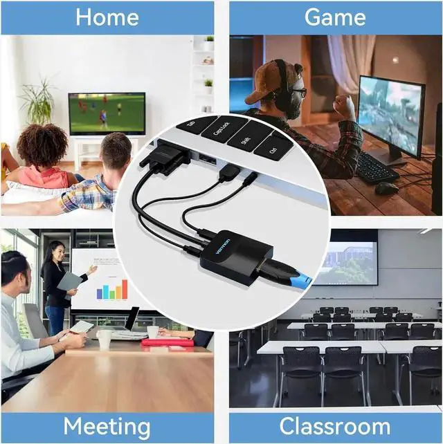 Alt view image 2 of 7 - VGA to HDMI Adapter-1080P Video Dongle Adaptador VGA Converter with Audio Cable (1.5FT) Male to Female for PC Monitor HDTV (Note: VGA to HDMI Only Not Bi-Directional)