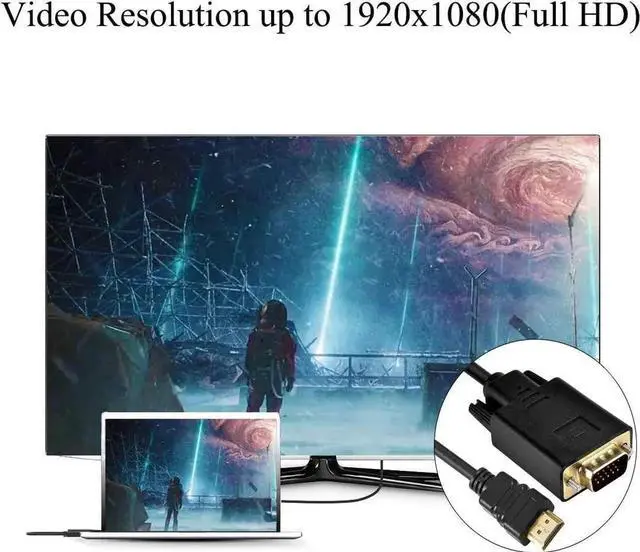 Alt view image 5 of 5 - HDMI to VGA Adapter Cable One Way Direction 1080P Gold Plated HDMI Male to VGA Male Active Video Converter Cable Cord 6 Feet 1.8 Meters