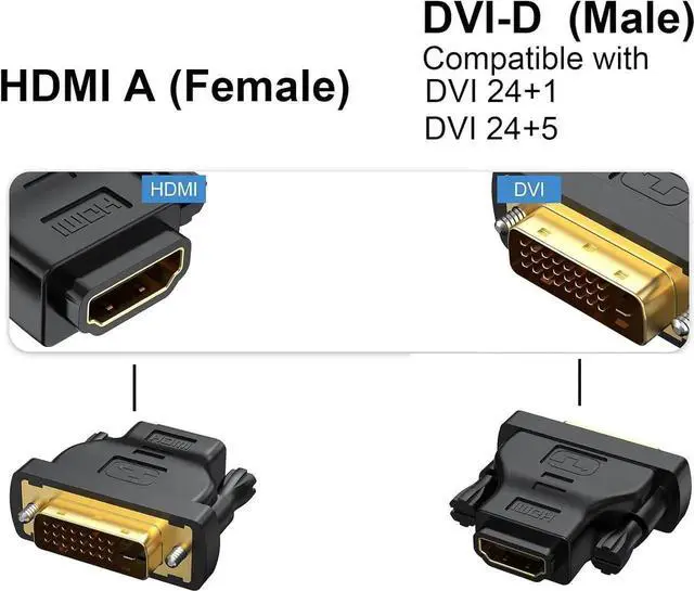Alt view image 6 of 7 - DVI to HDMI Adapter 2-Pack Bidirectional Female HDMI to DVI-D(24+1) Male Adapter with Gold-Plated for Computer Monitor Projector TV PS3/4/5 Nintendo Switch and More