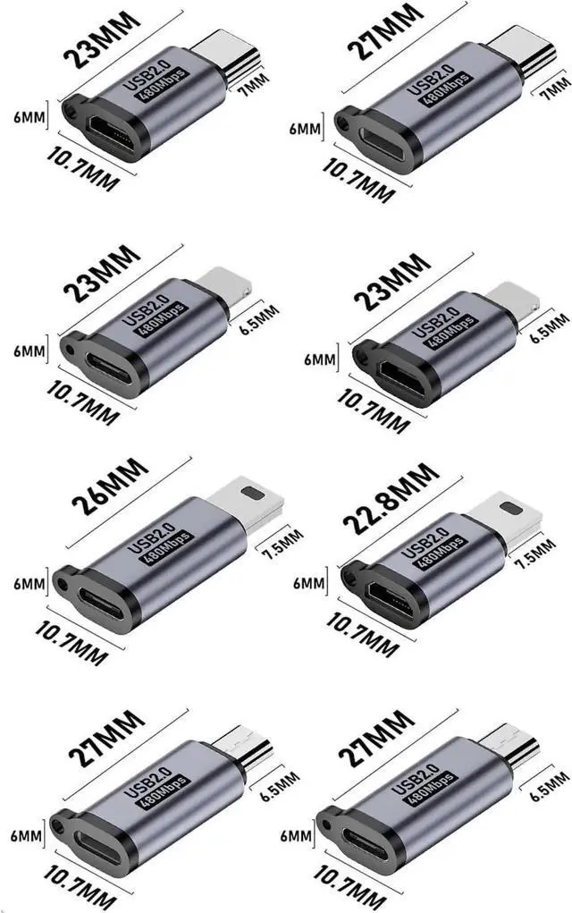 Alt view image 3 of 7 - USB C/Lighting to Micro USB Adapter Type C/Micro USB to Lighting Converter Micro USB/Lighting to USB C Extender USB C/Micro USB to Mini USB Connector (8 Pack)