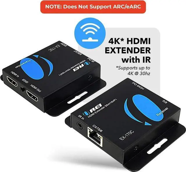 Alt view image 5 of 7 - 4K HDMI over Ethernet Extender Over CAT5/CAT6/CAT7 with IR Upto 164 Feet - Loop Out - 4K @ 30Hz 1080P Full HD Signal Distribution (EX-170C)