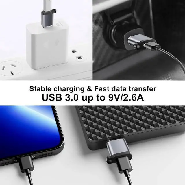 Alt view image 4 of 7 - USB to C Adapter 6 Pack USB to USBC Adapter USB A to C Adapter USBC to USB Adapter USB 3.0 to USB C Female USB-C to USB Adapter for iPhone 15 14 13 MacBook iPad AirPods and More Grey