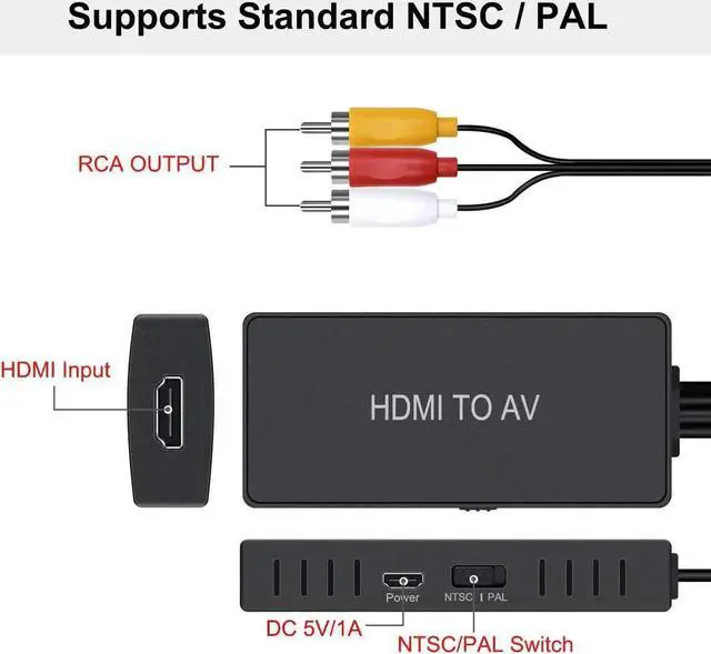 Alt view image 5 of 7 - HDMI to RCA Converter HDMI to Composite Video Audio Converter Adapter HDMI to AV Supports PAL/NTSC for PS4 Xbox Switch TV Stick Blu-Ray DVD Player