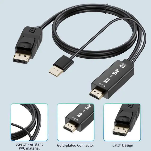 Alt view image 2 of 7 - HDMI to DisplayPort Cable 4K@60 Hz HDMI Source to DisplayPort Monitor 6 Feet HDMI to DP Cable for Laptop PS5 PS4 Pro PC to Monitor
