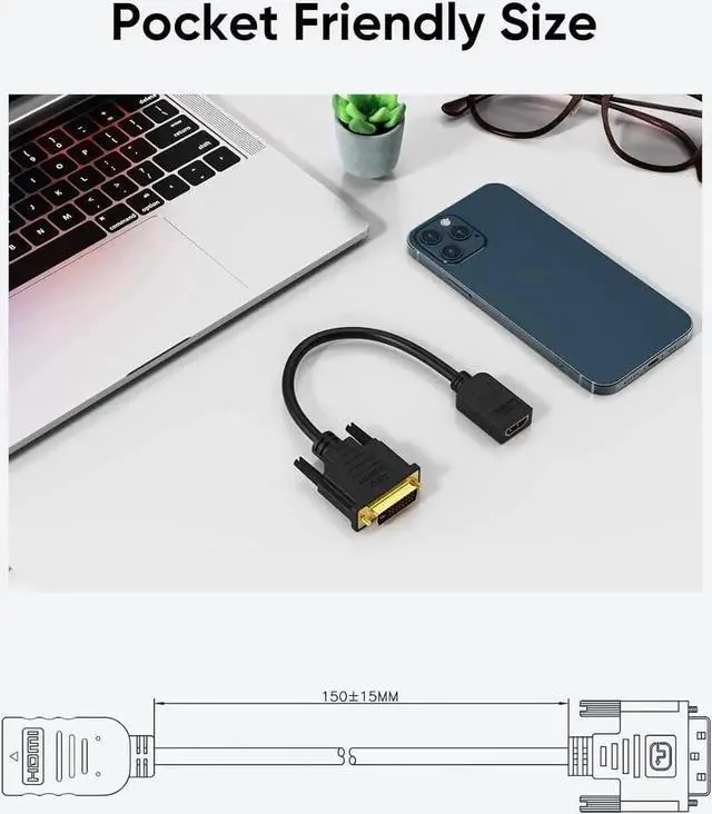 Alt view image 3 of 7 - Short Bi-Directional HDMI Female to DVI-D(24+1) Male Adapter 0.5ft 1080P DVI-D to HDMI Converter Cable for HDTV Projector Gaming and More