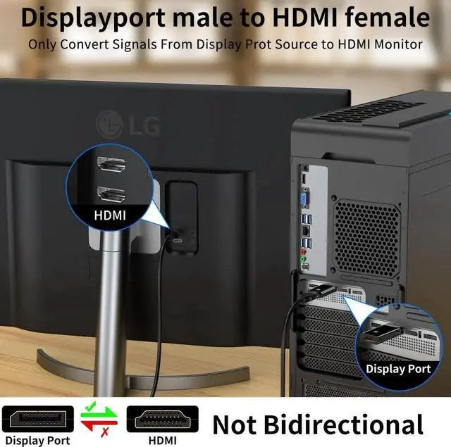 Alt view image 3 of 6 - 4K DisplayPort to HDMI Adapter 2-Pack 24K Gold Plated Uni-Directional Display Port DP to HDMI Passive Adapter Compatible for HP HDTV AMD NVIDIA GPU Projector PC Desktop