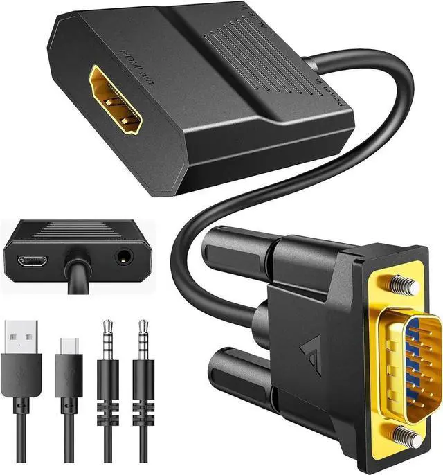 Main image of VGA to HDMI Adapter Only from Computer/Laptop VGA Source to HDMI TV/Monitor 1080P Male VGA to Female HDMI Converter Adaptador for Desktop Laptop Projector to Monitor HDTV 0.33FT