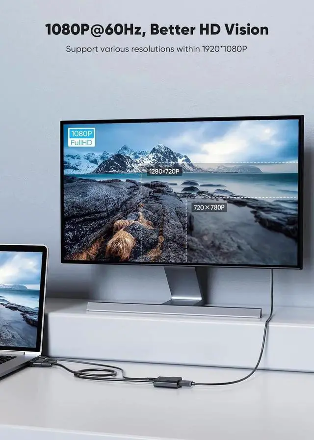 Alt view image 7 of 7 - VGA to HDMI Adapter Only from Computer/Laptop VGA Source to HDMI TV/Monitor 1080P Male VGA to Female HDMI Converter Adaptador for Desktop Laptop Projector to Monitor HDTV 0.33FT