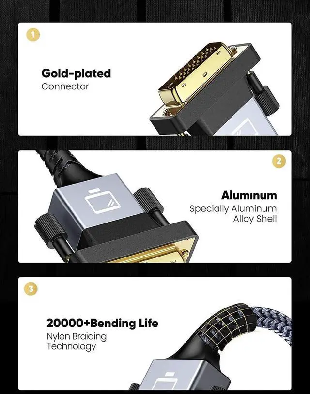 Alt view image 2 of 6 - HDMI A to DVI Adapter Cable 6FT High-Speed Gold-Plated Plug and Play Bi-Directional Nylon Braid 1080p DVI to HDMI Adapter for Televison/Monitor/Video Card/Graphics Card