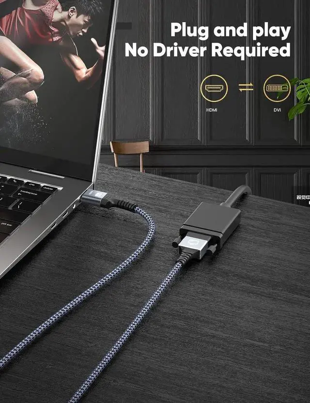 Alt view image 5 of 6 - HDMI A to DVI Adapter Cable 6FT High-Speed Gold-Plated Plug and Play Bi-Directional Nylon Braid 1080p DVI to HDMI Adapter for Televison/Monitor/Video Card/Graphics Card