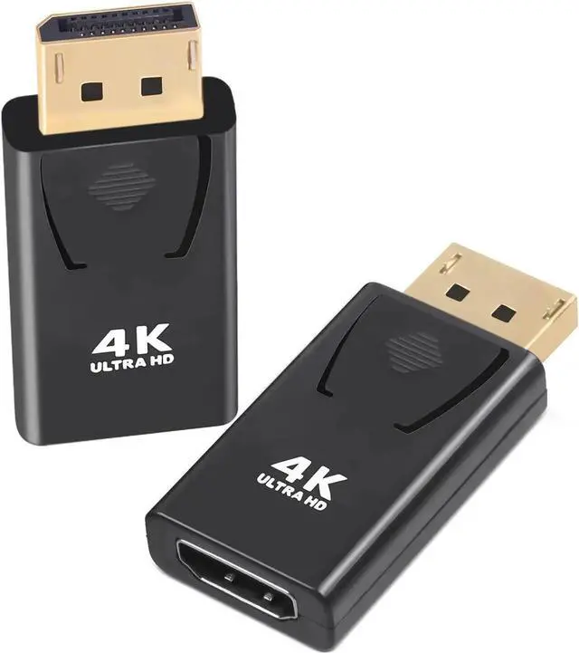 Alt view image 2 of 7 - 4K DisplayPort to HDMI Adapter 2 Pack Display Port to HDMI (Monitor) Converter DP Male to HDMI Female Connectors Gold-Plated for HP Laptop PC Computer HDTV Projector Desktop