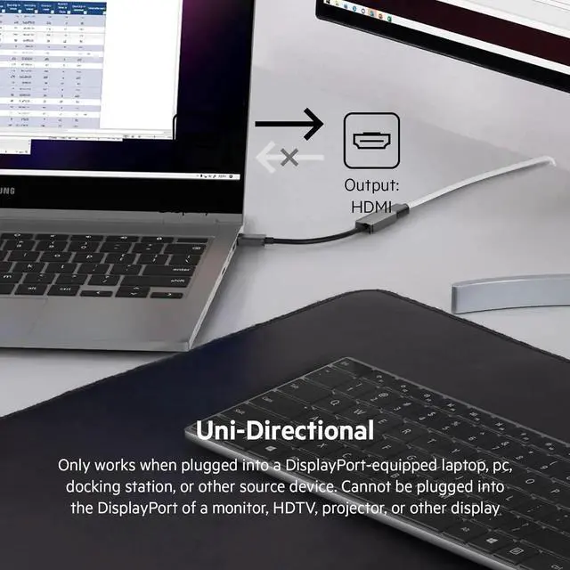 Alt view image 7 of 7 - HDMI to DisplayPort Adapter DisplayPort 1.2 to HDMI 2.0 Converter - Compatible with 4K 60fps HDR & HDR10 Monitors Projectors and HDTVs - Uni-Directional DisplayPort to HDMI Adapter Cable