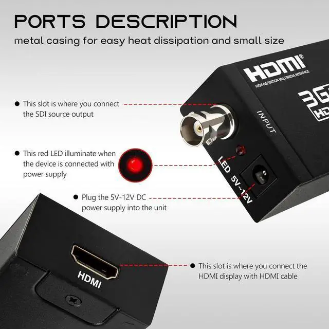 Alt view image 3 of 7 - SDI to HDMI Converter Full HD 1080P Video Audio Adapter Supports SD/HD/3G-SDI to HDMI Conversion for Camera Monitor Projector Display