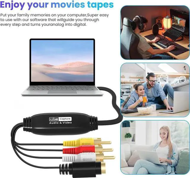 Alt view image 5 of 7 - VHS to Digital Converter Male RCA to USB Audio Video Converter USB 2.0 Video Capture Card Convert VHS to Digital from VHS VCR Mini DV Hi8 DVD for MAC/PC