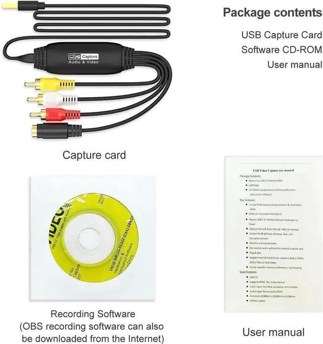 Alt view image 2 of 7 - VHS to Digital Converter Male RCA to USB Audio Video Converter USB 2.0 Video Capture Card Convert VHS to Digital from VHS VCR Mini DV Hi8 DVD for MAC/PC