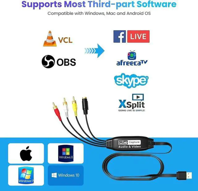 Alt view image 6 of 7 - VHS to Digital Converter Male RCA to USB Audio Video Converter USB 2.0 Video Capture Card Convert VHS to Digital from VHS VCR Mini DV Hi8 DVD for MAC/PC